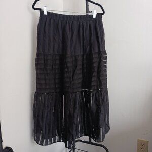 Alice Blue Flowy Black Midi Skirt - Large